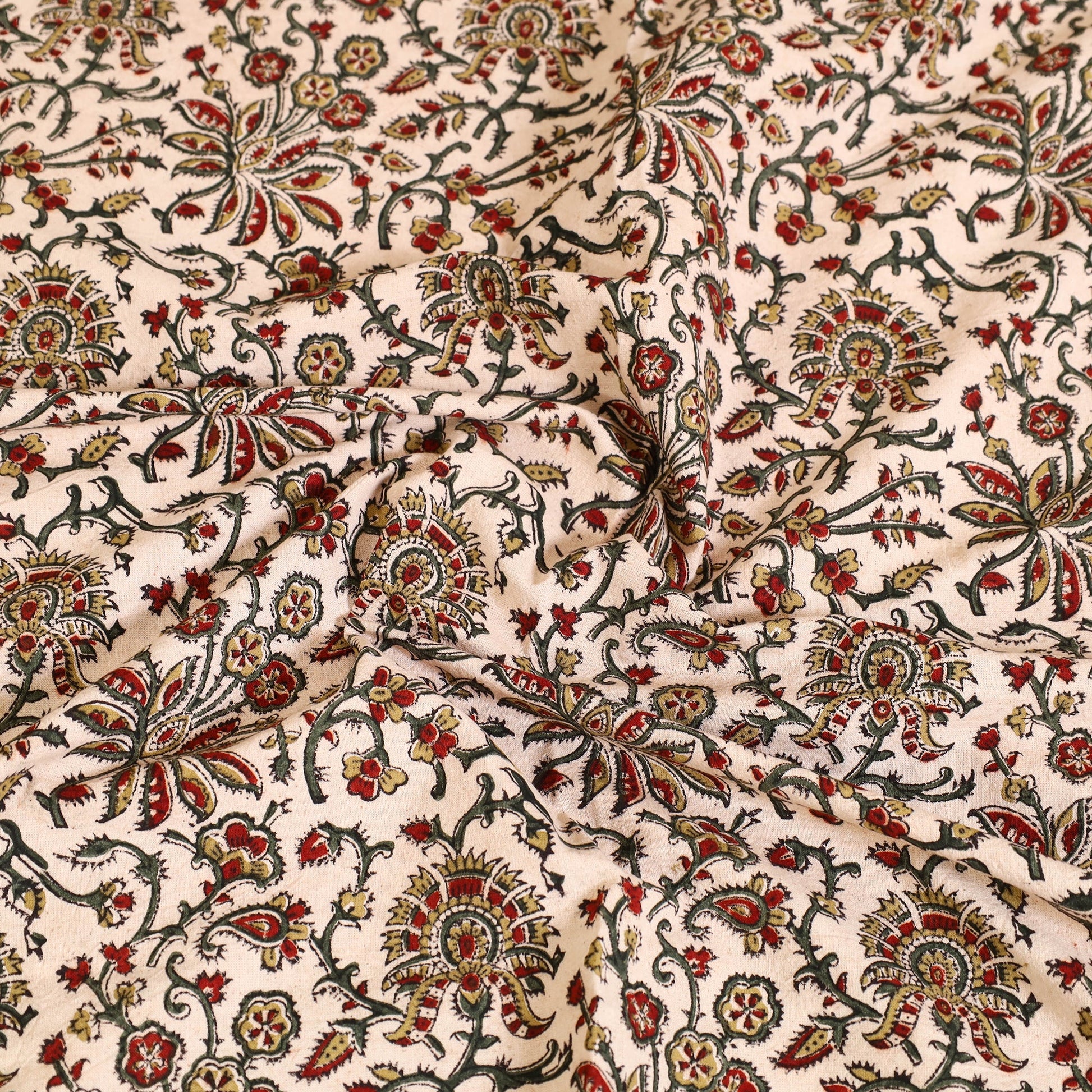 Beige - Block Print Cotton Pedana Kalamkari Bed Sheet 18
