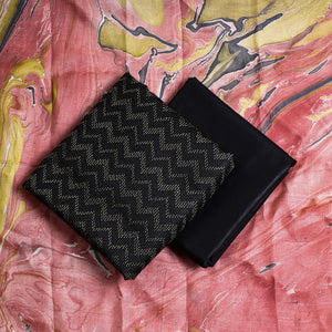 Black - 3pc Handloom Mulberry Suit Material Set with Banana Silk Marble Printed Dupatta