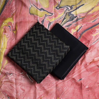 Black - 3pc Handloom Mulberry Suit Material Set with Banana Silk Marble Printed Dupatta