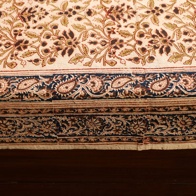 Beige - Block Print Cotton Pedana Kalamkari Bed Sheet 20
