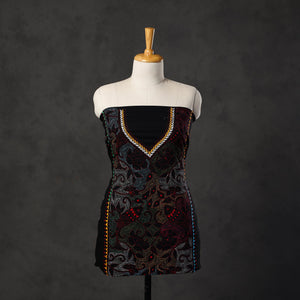 Black - Bengal Kantha Embroidery Cotton Kurta Material - (2.7m) 09