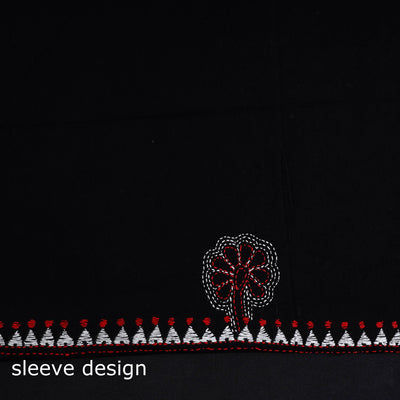 Black - Bengal Kantha Embroidery Cotton Kurta Material - (2.8m) 07