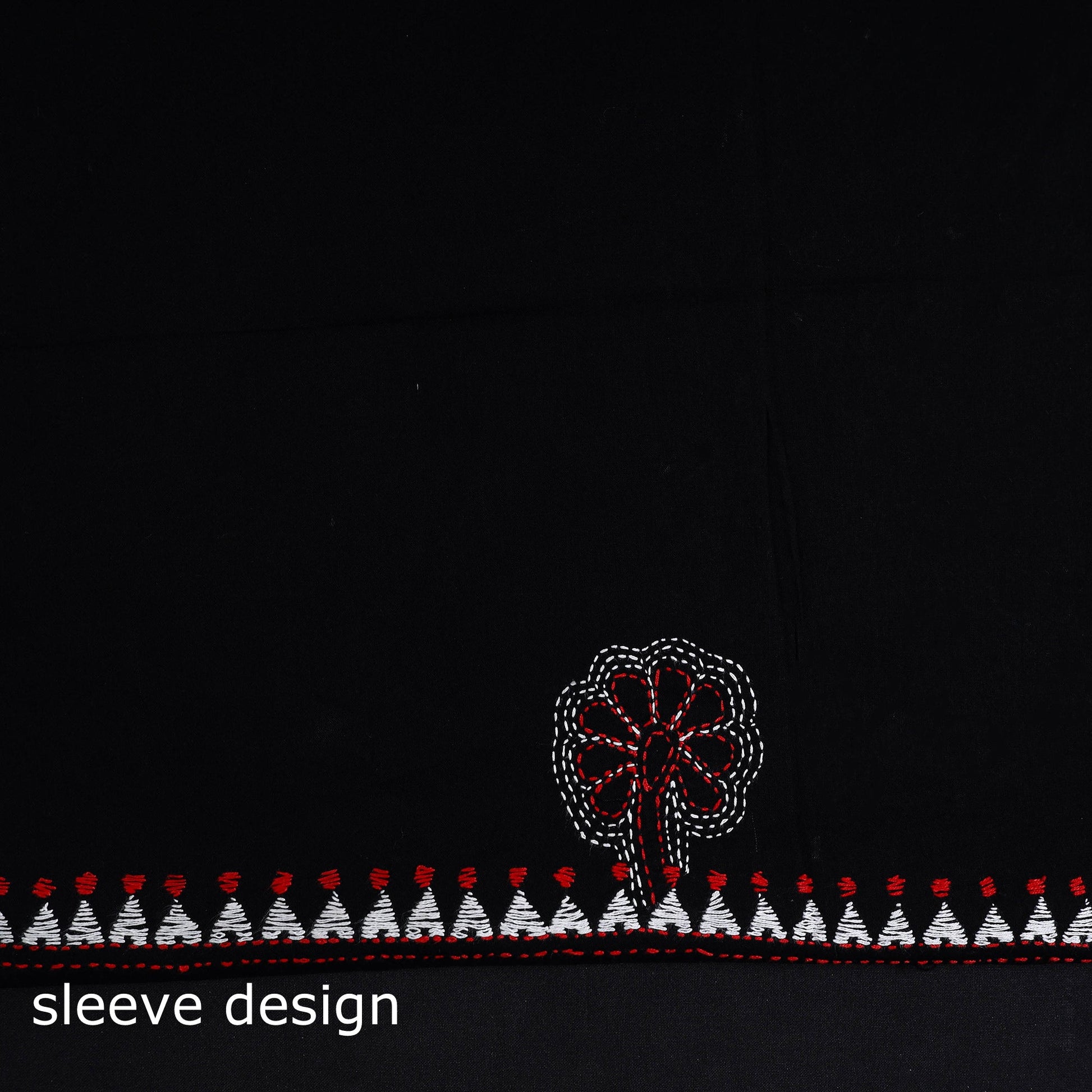 Black - Bengal Kantha Embroidery Cotton Kurta Material - (2.8m) 07