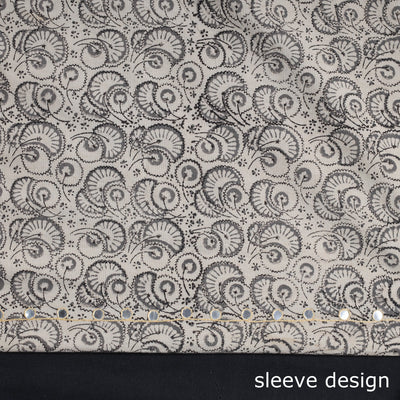 Beige - Bead Work Embroidery Kalamkari Block Printed Cotton Kurta Material - 2.5 meter