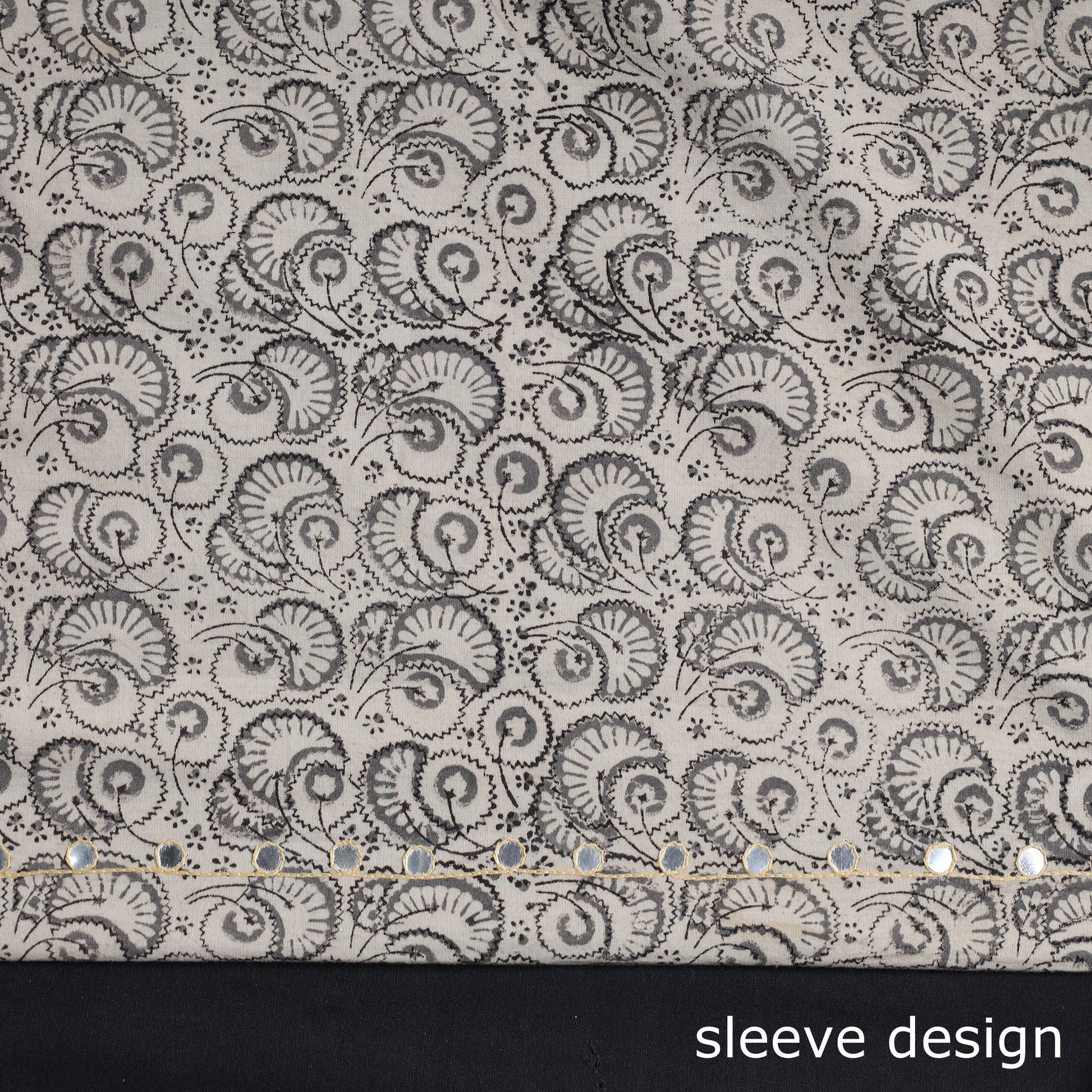 Beige - Bead Work Embroidery Kalamkari Block Printed Cotton Kurta Material - 2.5 meter