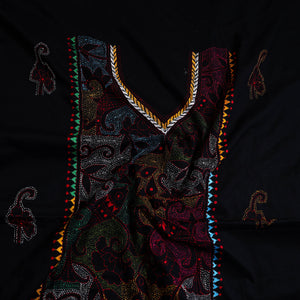 Black - Bengal Kantha Embroidery Cotton Kurta Material - (2.7m) 09