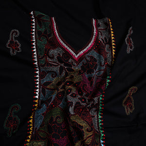 Black - Bengal Kantha Embroidery Cotton Kurta Material - (2.8m) 18