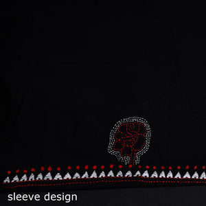 Black - Bengal Kantha Embroidery Cotton Kurta Material - (2.75m) 22