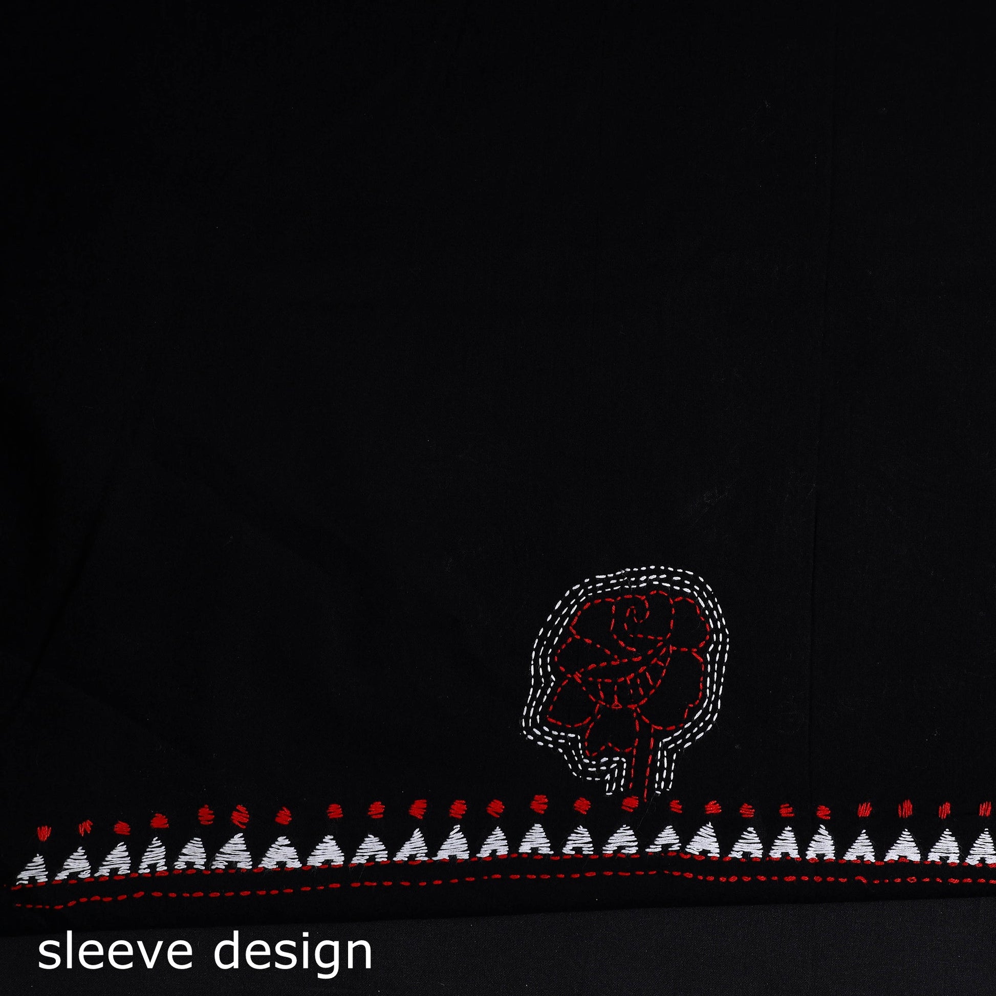 Black - Bengal Kantha Embroidery Cotton Kurta Material - (2.75m) 22