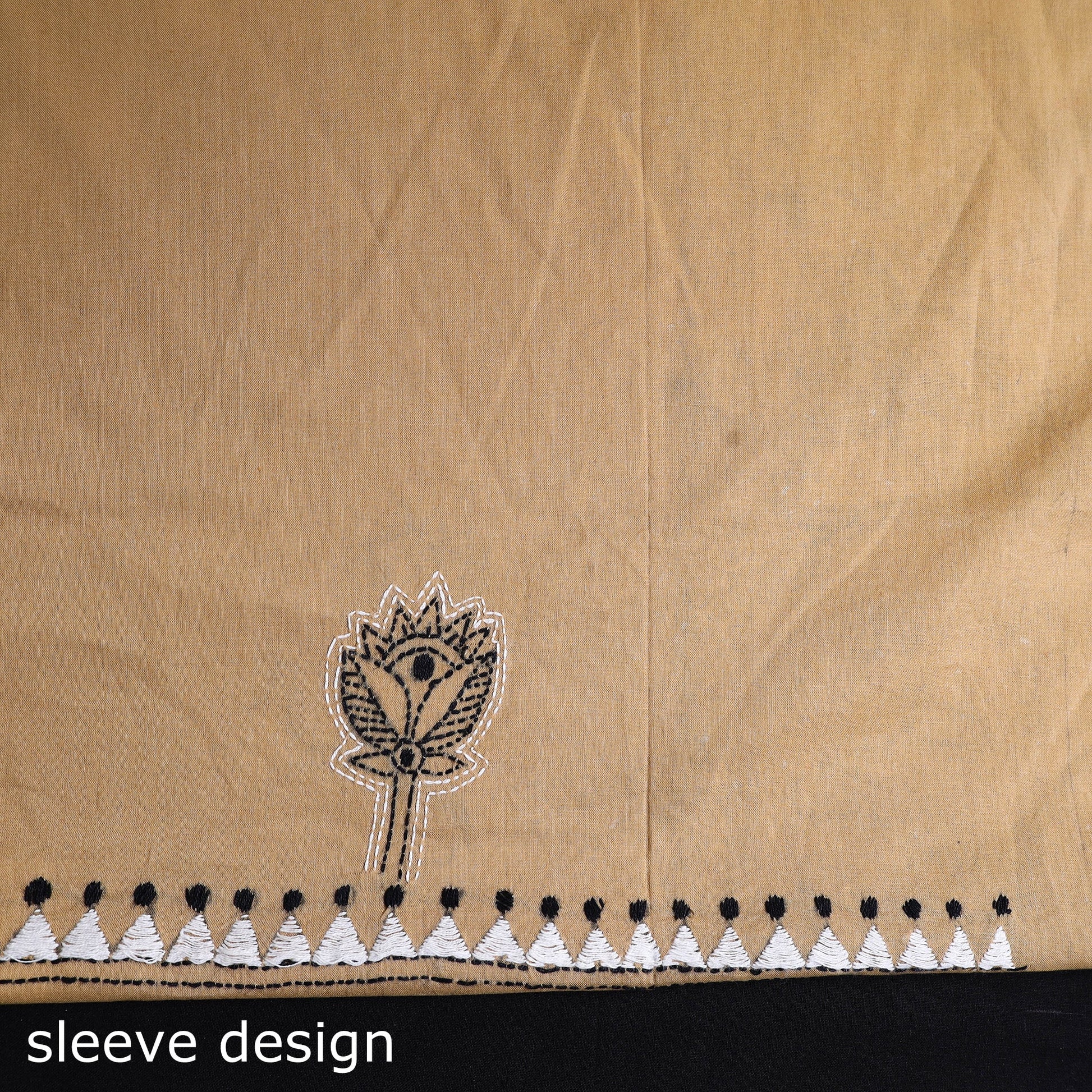 Beige - Bengal Kantha Embroidery Cotton Kurta Material - (2.75m) 25