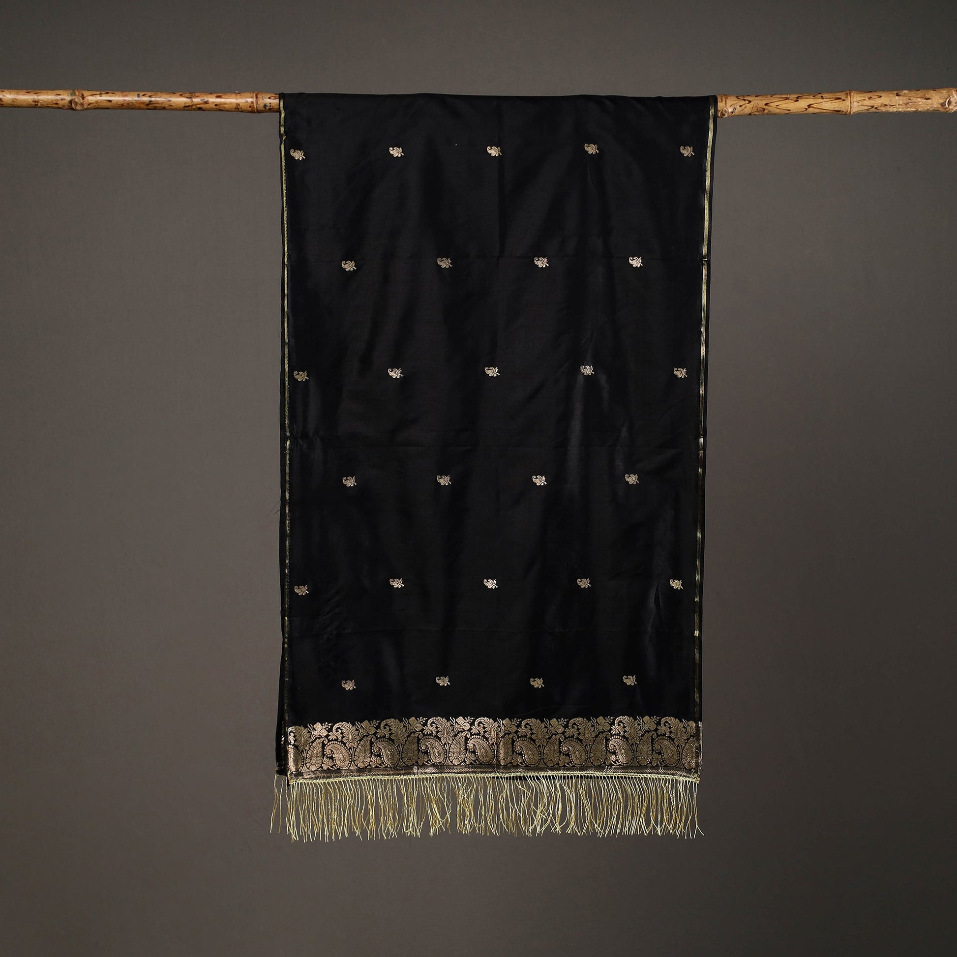 Black - Brocade Handloom Pure Silk Banarasi Stole 14