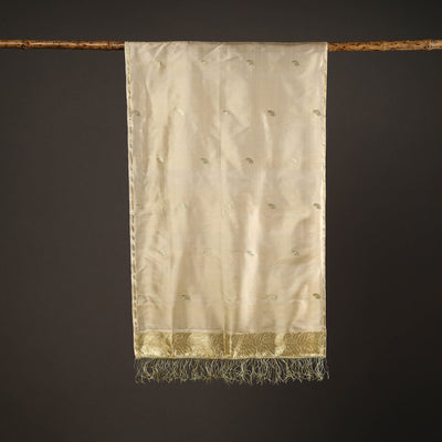 Beige - Brocade Handloom Pure Silk Banarasi Stole 08