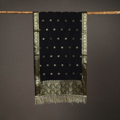 Black - Brocade Handloom Silk Nakshi Buti Banarasi Stole 28