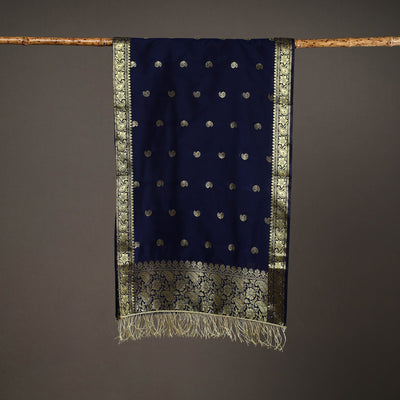 Blue - Brocade Handloom Silk Nakshi Buti Banarasi Stole 20