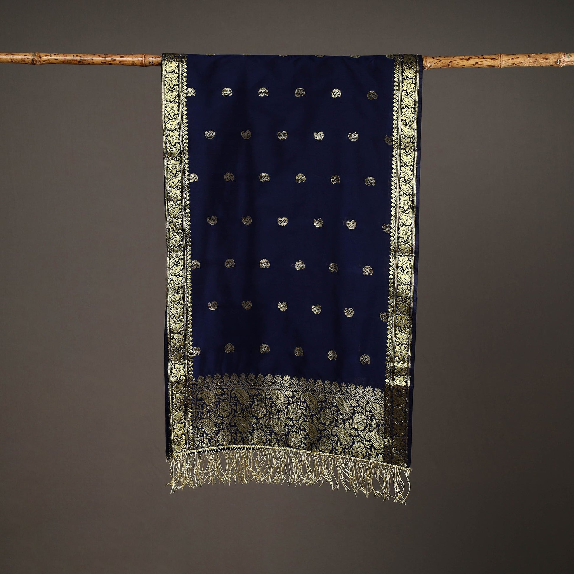 Blue - Brocade Handloom Silk Nakshi Buti Banarasi Stole 20
