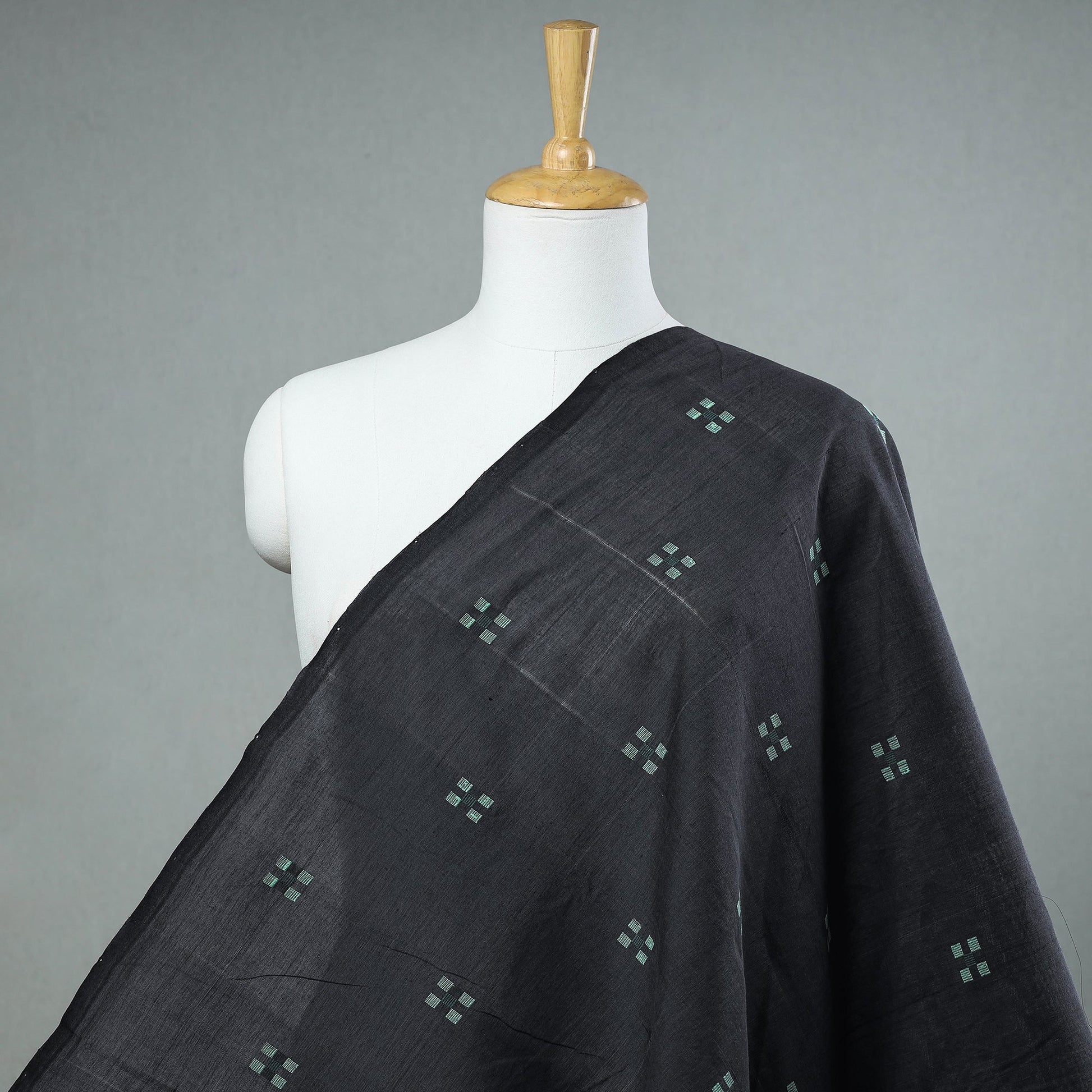 Black - Srikakulam Jamdani Buti Pure Handloom Cotton Fabric