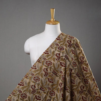 Beige - Pedana Block Printed Cotton Kalamkari Fabric 02