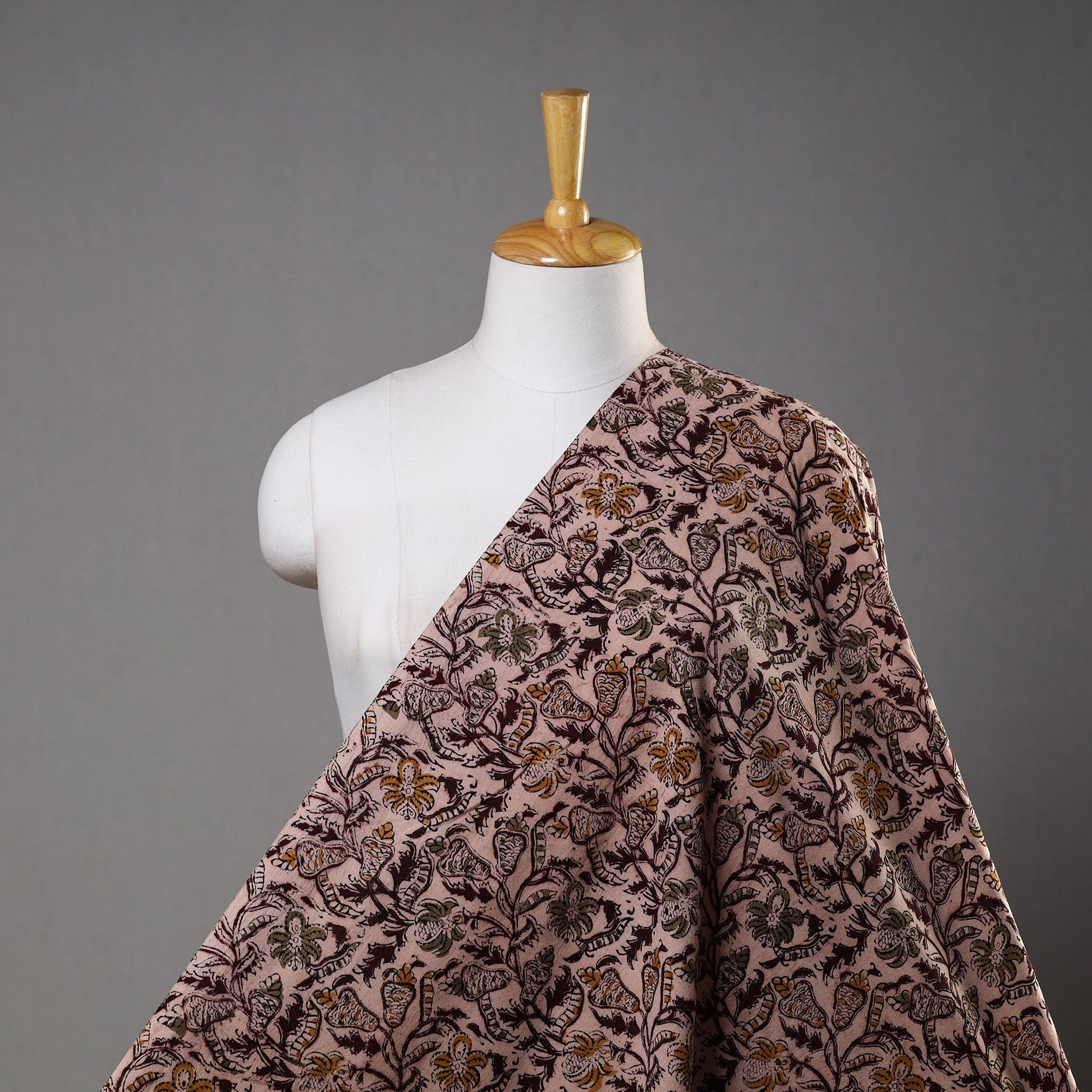 Beige - Pedana Block Printed Cotton Kalamkari Fabric 14