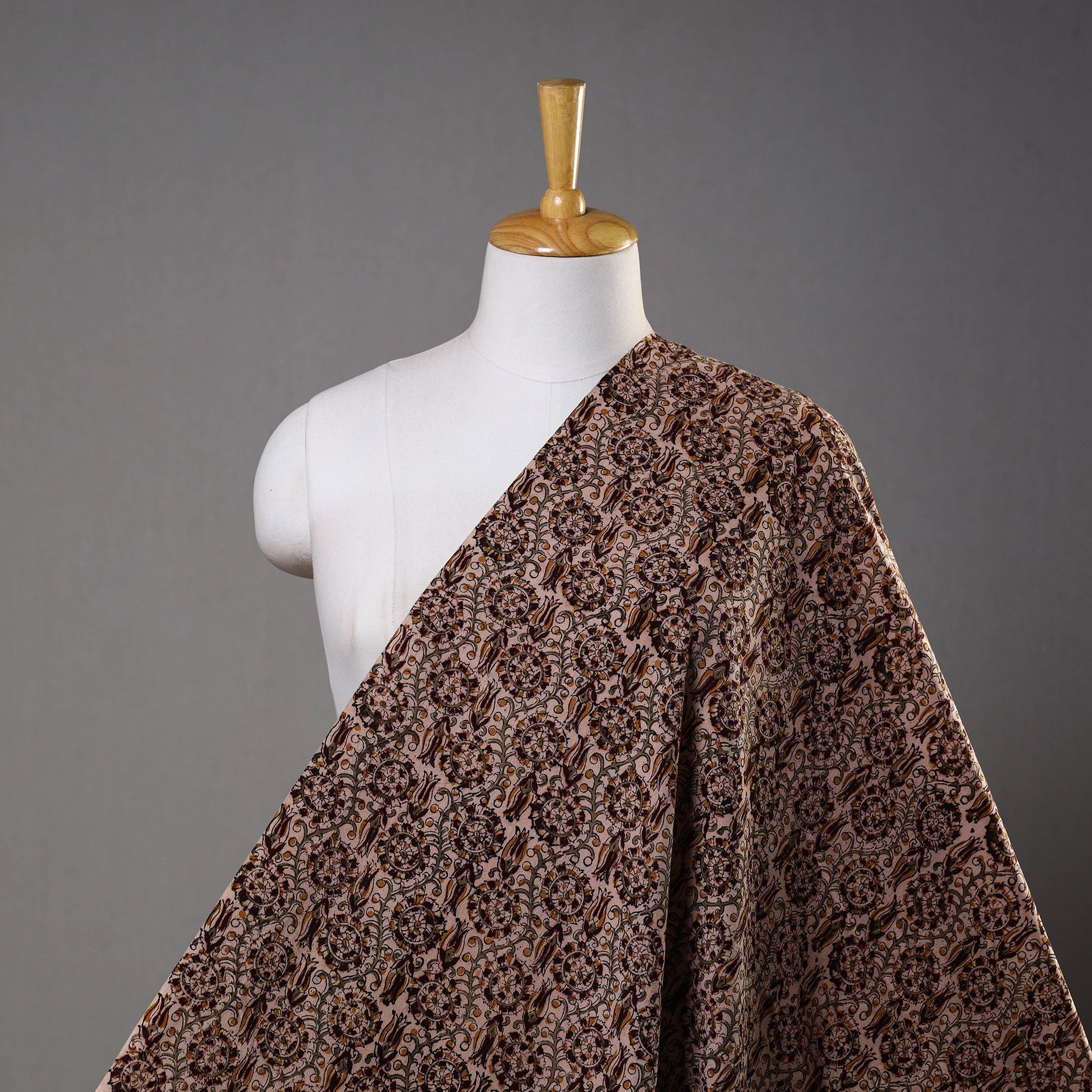 Brown - Pedana Block Printed Cotton Kalamkari Fabric 15