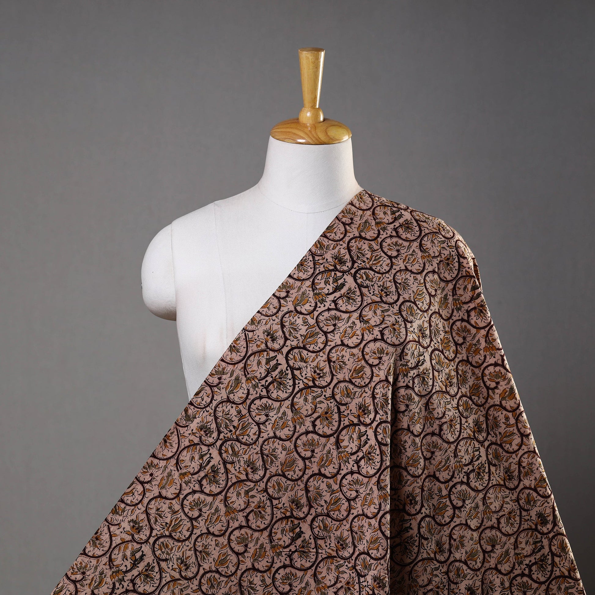 Brown - Pedana Block Printed Cotton Kalamkari Fabric 23