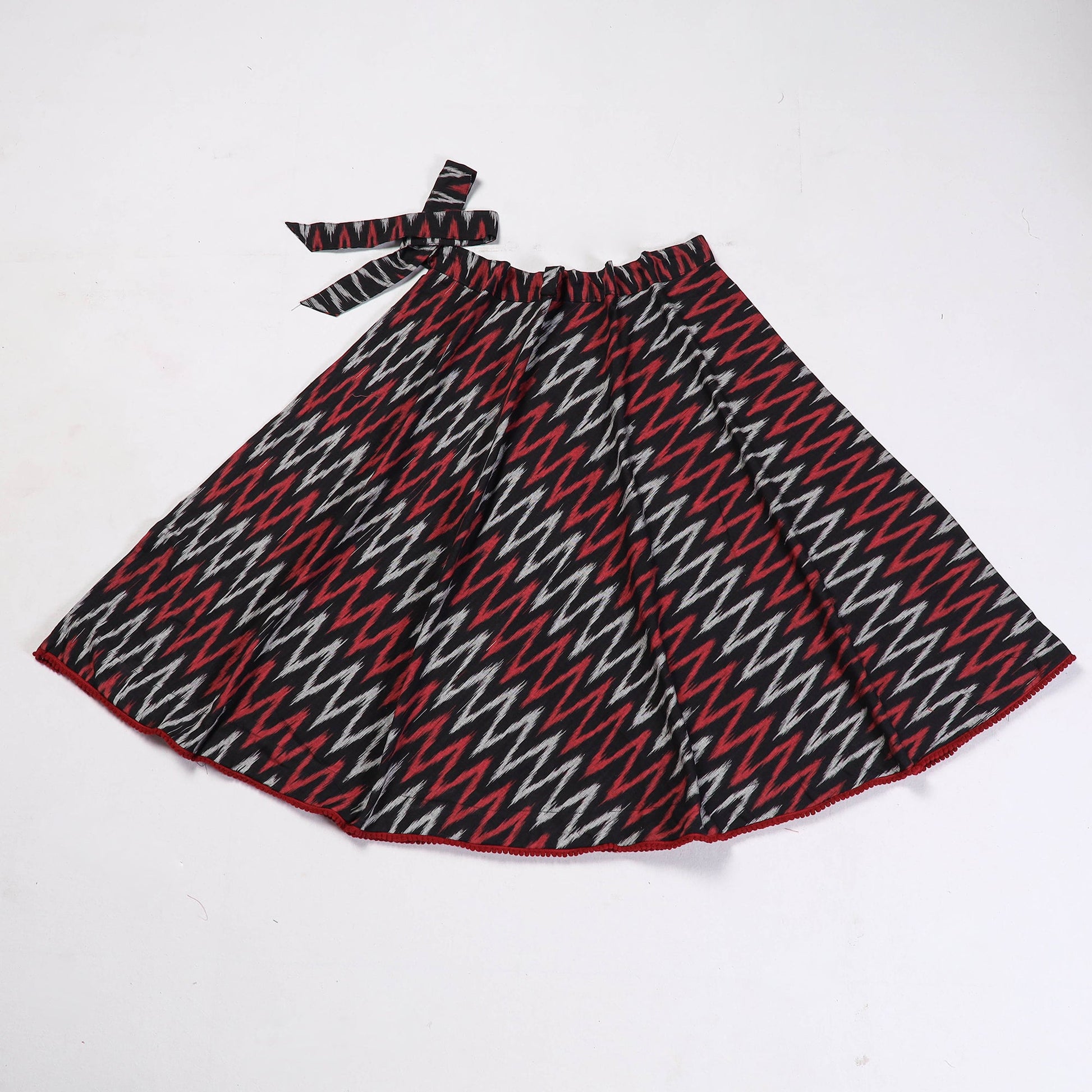 Black - Wrap Around Cotton Pochampally Ikat Skirt