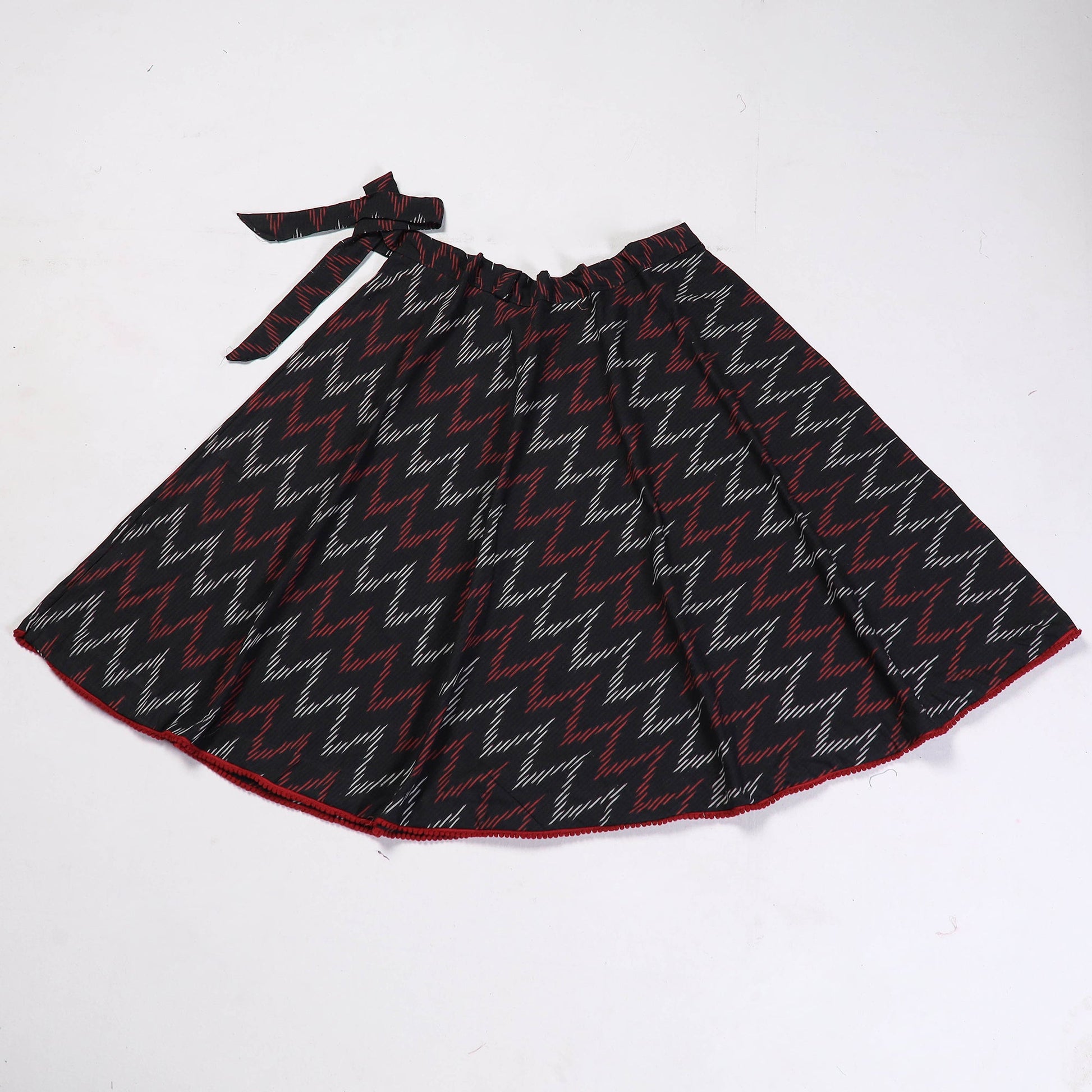 Black - Pochampally Ikat Cotton Wrap Around Skirt
