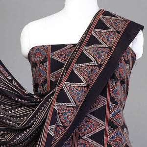 Black - 3pc Ajrakh Hand Block Printed Cotton Suit Material Set