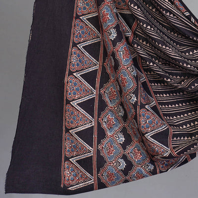 Black - 3pc Ajrakh Hand Block Printed Cotton Suit Material Set