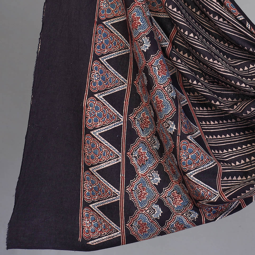 Black - 3pc Ajrakh Hand Block Printed Cotton Suit Material Set