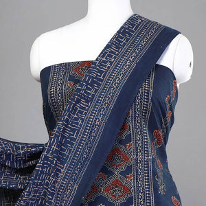 Blue - 3pc Ajrakh Hand Block Printed Cotton Suit Material Set