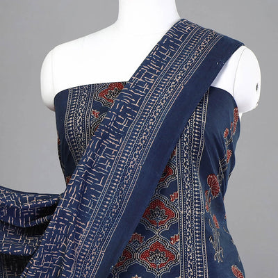 Blue - 3pc Ajrakh Hand Block Printed Cotton Suit Material Set