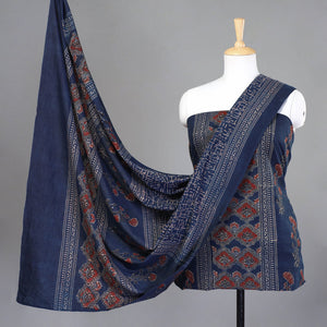 Blue - 3pc Ajrakh Hand Block Printed Cotton Suit Material Set
