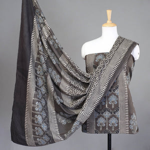 Brown - 3pc Ajrakh Hand Block Printed Cotton Suit Material Set