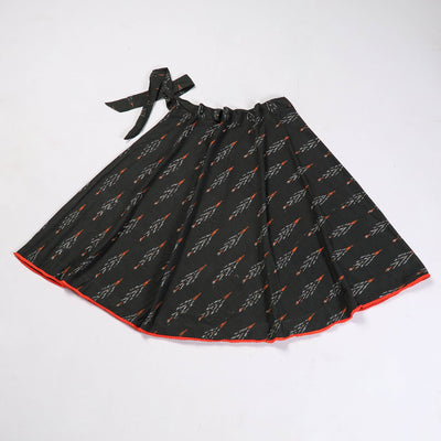 Black - Wrap Around Cotton Pochampally Ikat Skirt