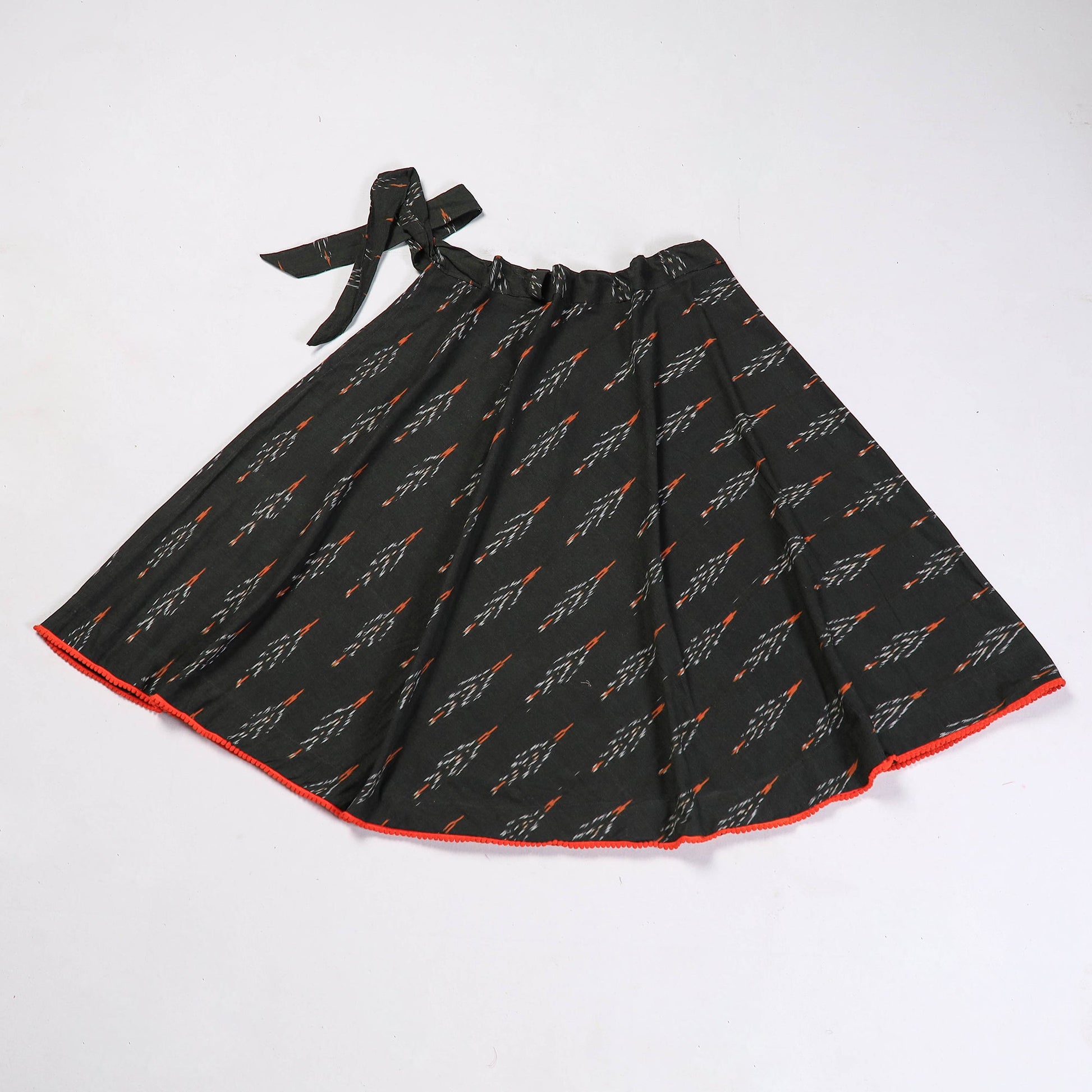 Black - Wrap Around Cotton Pochampally Ikat Skirt
