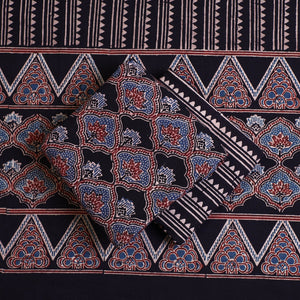 Black - 3pc Ajrakh Hand Block Printed Cotton Suit Material Set