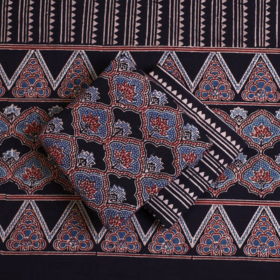 Black - 3pc Ajrakh Hand Block Printed Cotton Suit Material Set