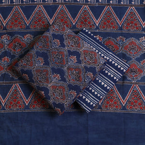 Blue - 3pc Ajrakh Hand Block Printed Cotton Suit Material Set