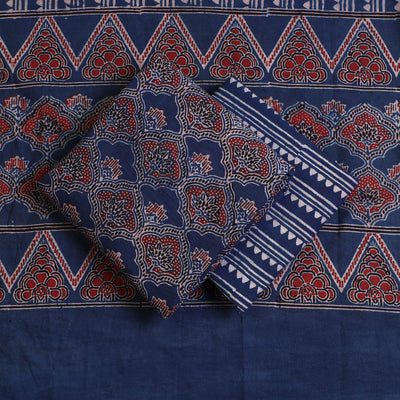 Blue - 3pc Ajrakh Hand Block Printed Cotton Suit Material Set