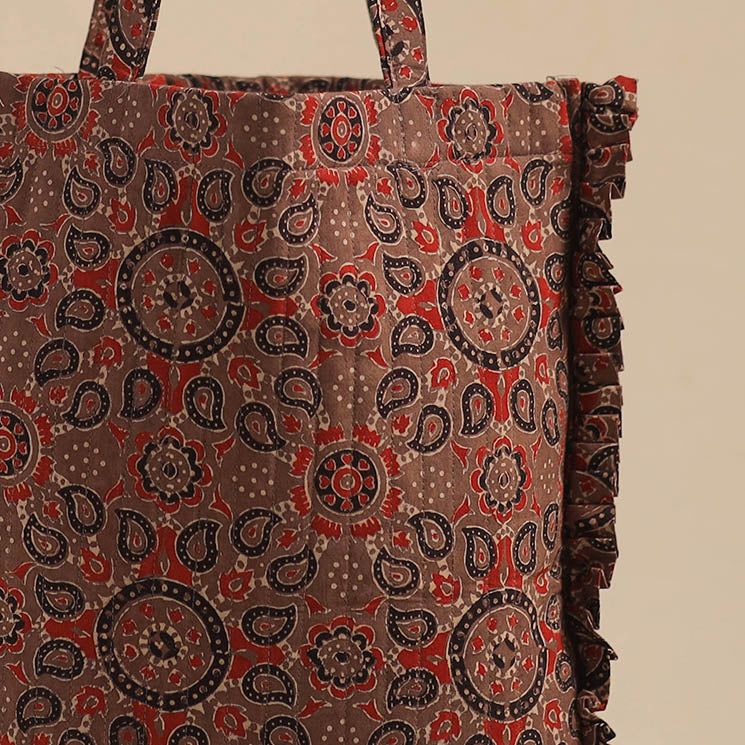 Brown - Handcrafted Cotton Frill Jhola Bag 02
