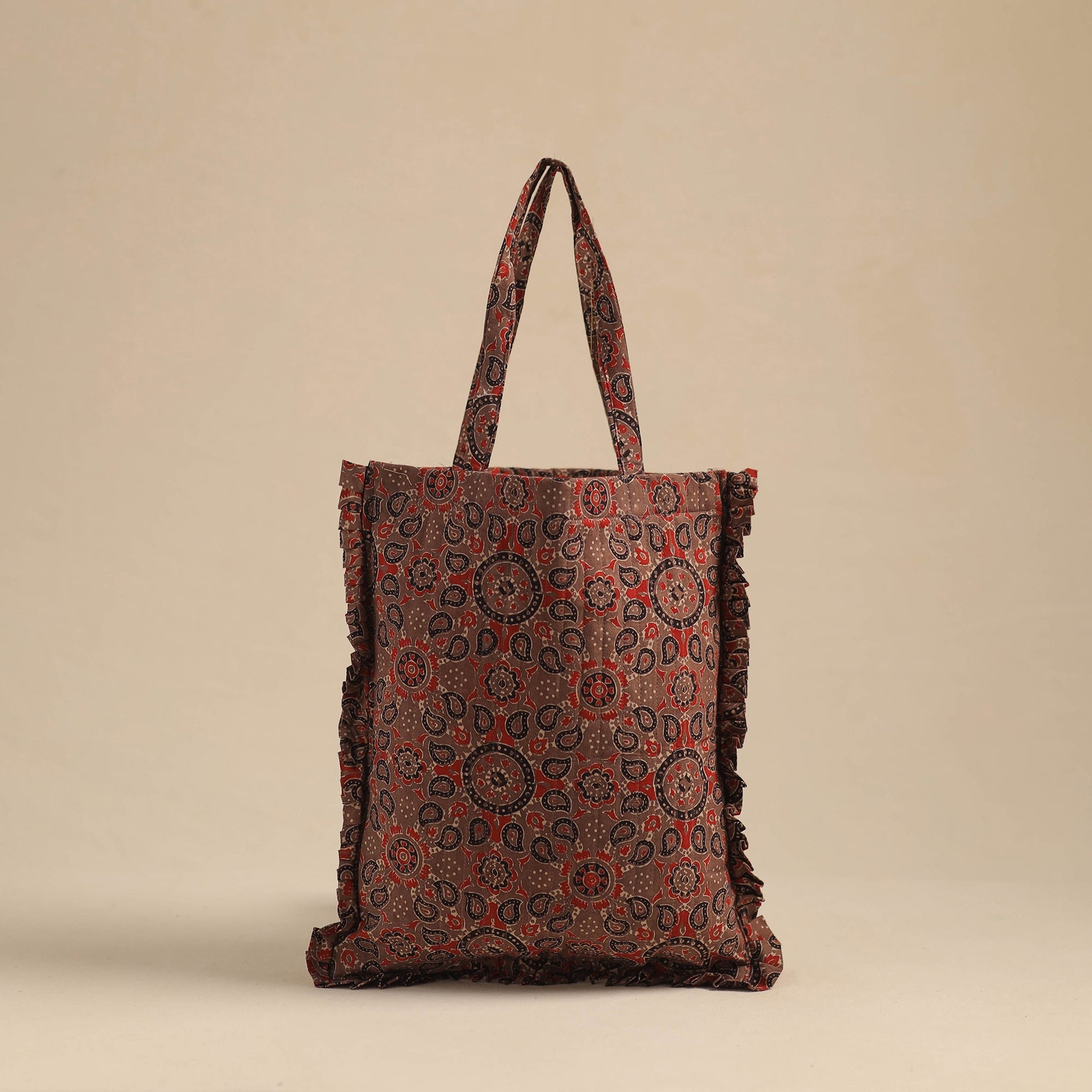 Brown - Handcrafted Cotton Frill Jhola Bag 02