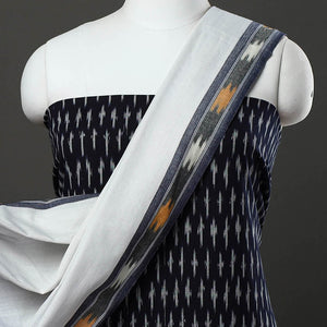 Blue - 3pc Cotton Handloom Pochampally Ikat Dress Material 12