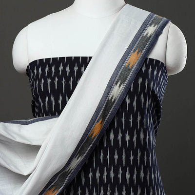 Blue - 3pc Cotton Handloom Pochampally Ikat Dress Material 12