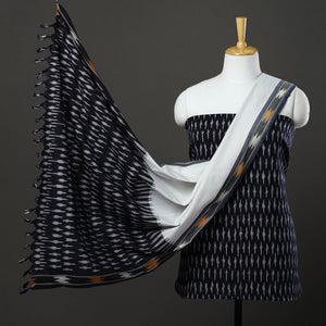 Blue - 3pc Cotton Handloom Pochampally Ikat Dress Material 12