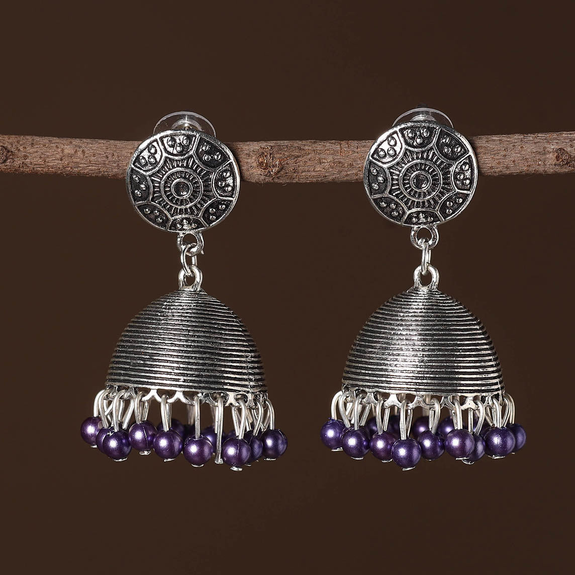 Anaya German Silver Beaded Jhumki Earrings