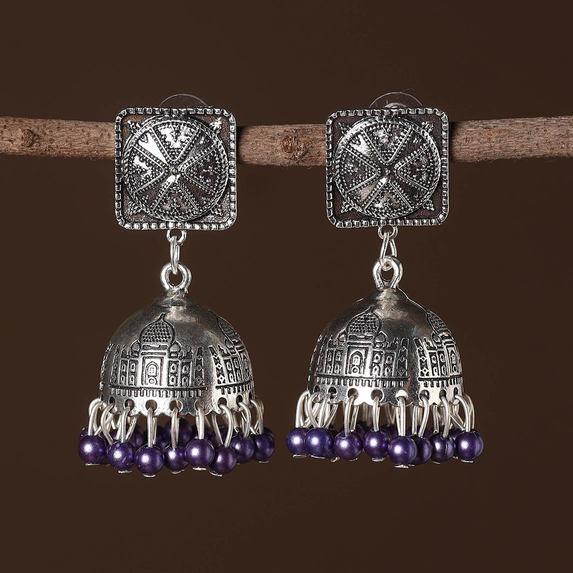 Ayesha German Silver Beaded Jhumki Earrings