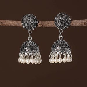 Aarohi German Silver Beaded Jhumki Earrings