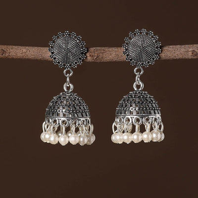 Aarohi German Silver Beaded Jhumki Earrings