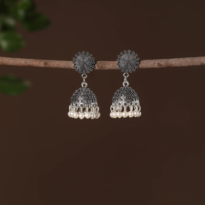 Aarohi German Silver Beaded Jhumki Earrings