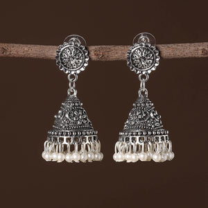 Alima German Silver Beaded Jhumki Earrings